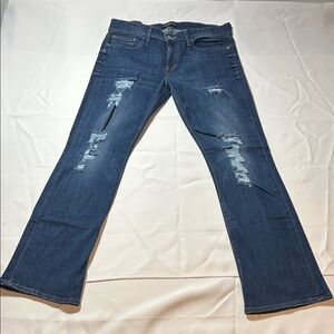 Express Dark Blue Distressed Flare Jeans